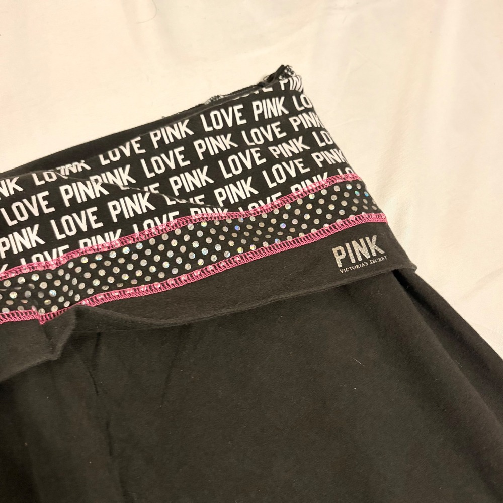 Victoria's Secret PINK Foldover Yoga Pants Polka Dot and logo pattern Wide Leg - Picture 6 of 12